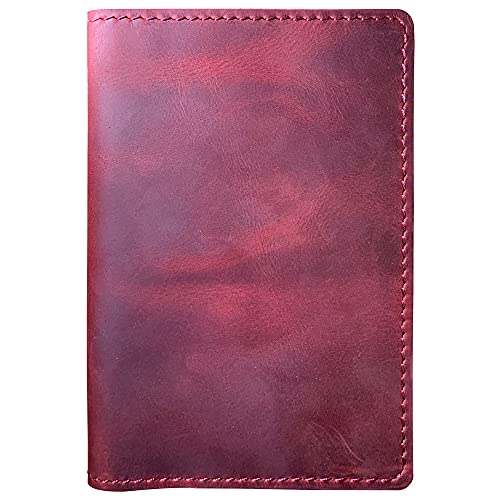 Image of Genuine Leather Journal Cover for Field Notes Notebooks, Moleskine Cahier Journal Pocket 3.5 x 5.5 Inches, Retro Red