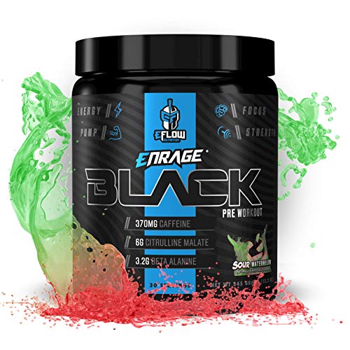 Image of eFlow Nutrition Enrage Black High Stimulant Pre Workout Supplement - Preworkout Powder to Boost Energy, Pumps and Strength - 4 Flavors (30 Servings) (Sour Watermelon)