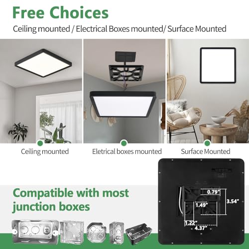 4PK 16 Inch Square LED Flush Mount Ceiling Light, 36W 3600LM, 3000K/4000K/6000K CCT Selectable, Super Slim Low Profile Ceiling Light Firxtue for Bedroom/Kitchen/Living room/Dinning room/Hallway, Black by FY WISDOM FLY LIGHTING - Image 4