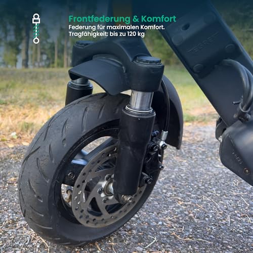 Egret Pro FX E-Scooter mit Stra&szlig;enzulassung (max. 20 km/h), Reichweite bis 80km, Frontfederung, App Steuerung, Lenker h&ouml;henverstellbar+einfaltbar, Zuladung max. 120kg