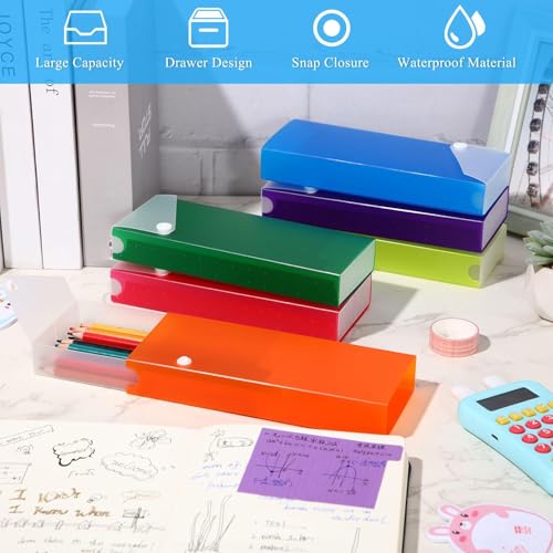 Image of Watersay 24 Pcs Slider Pencil Case Bulk for Classroom Clear Plastic Pencil Box with Pull out Drawer Snap Closure Storage Box Translucent Crayon Boxes Back to School Organizer (Fresh Colors)