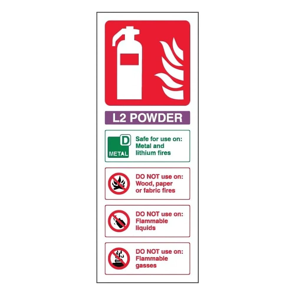 VSafety L2 Powder Id Fire Extinguisher Sign - Portrait - 100mm x 280mm - 1mm Rigid Plastic