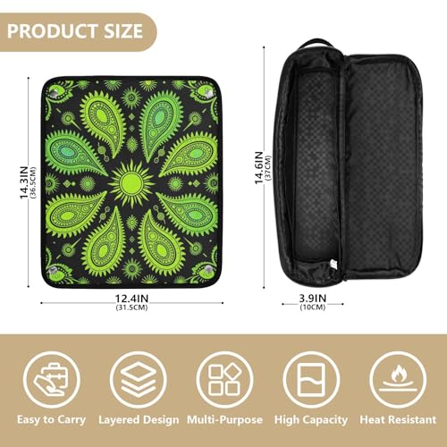 Organizador 2 en 1 para herramientas de cabello con tapete resistente al calor y removible impermeable para planchas y rizadores, negro con paisley verde miniatura 4