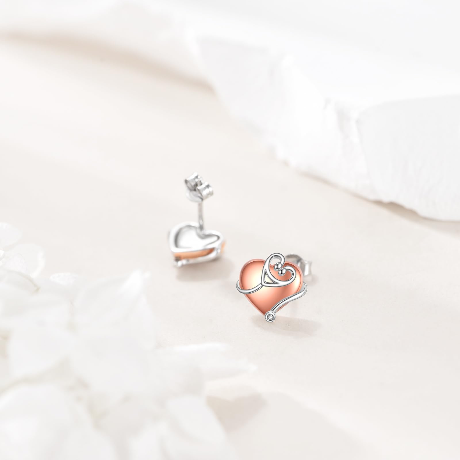 Stethoskop Ohrringe 925 Sterling Silber Stethoskop Herz Ohrstecker Pflege Schmuck Geschenke für Frauen Krankenpflege Arzt Medizinstudent Abschluss Geschenk