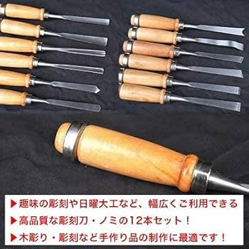 Amazon | 彫刻刀 12本セット 木製柄 ノミ のみ 蚤 篆刻刀 工作