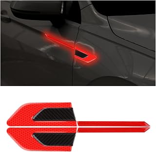 2Pack Car Reflective Stickers, Anti-Collision Safety Warning Protective Strip, 3D Carbon Fiber Night Visibility Decals for Car Door, Auto Anti-Scratch Trim Films Universal for SUV, Truck, Car (Red)