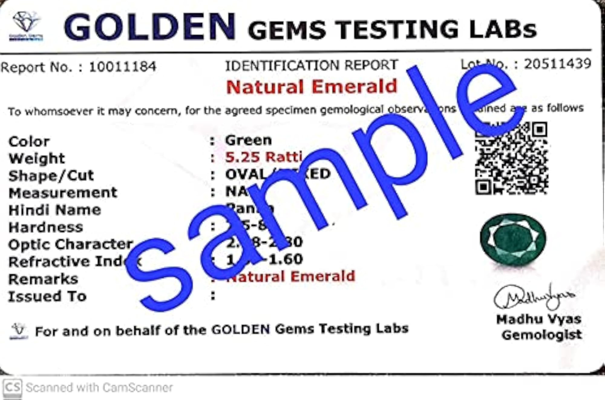 8.25 Ratti Natural Emerald Certified Gemstone