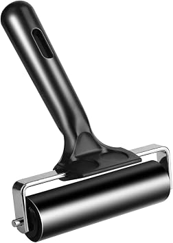 HZshark 4 Inch Rubber Roller with Handle for Flooring Installation, Printmaking, Fine Art, Craft, Stamping, Stainless Steel Black Ink Applicator Tool
