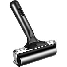 HZshark 4 Inch Rubber Roller with Handle for Flooring Installation, Printmaking, Fine Art, Craft, Stamping, Stainless Steel Black Ink Applicator Tool