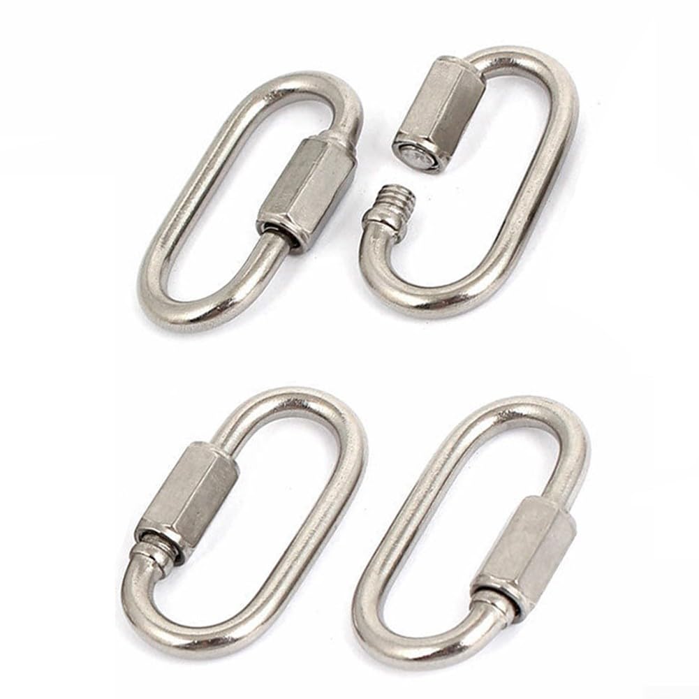 Lot de 4 mousquetons à maillons rapides en acier inoxydable de 3,5 mm pour camping, randonnée, pêche, sac à dos, clé pour anneau, équipement pour animaux de compagnie, équipement d'extérieur