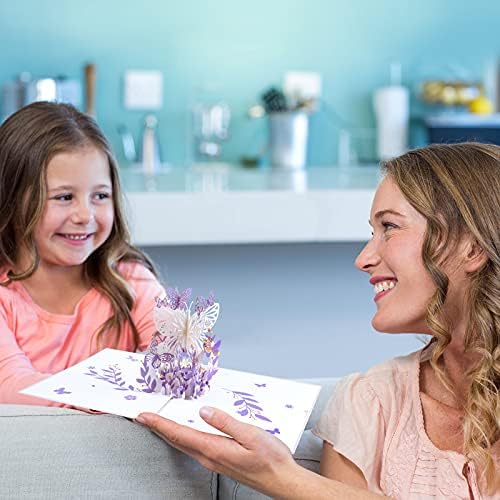 MIAHART 2 Pcs 3D Pop Up Cards Butterfly Flower Pop Up Birthday Card Pop Up Greeting Cards Gift Card for Valentines, Graduation,, Anniversary, Christmas, Mothers Day, Fathers Day (pink, purple)