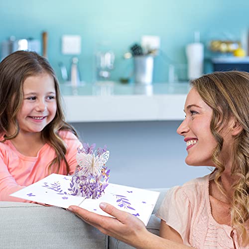 Miahart 2 Pcs 3D Pop Up Cards Butterfly Flower Pop Up Birthday Card Pop Up Greeting Cards Gift Card For Valentines, Graduation,Anniversary, Christmas, Mother’s Day, Father’s Day (Pink, Purple) #TOP3
