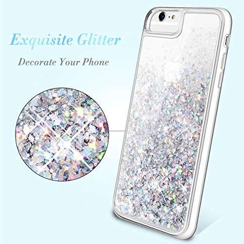 Iphone 6 6S 7 8 Case, Caka Iphone 7 8 Glitter Case With Tempered Glass Screen Protector Bling Flowing Floating Luxury For Girls Women Sparkle Soft Tpu Liquid Case For Iphone 6 6S 7 8 4.7 Inch (Silver) #TOP3