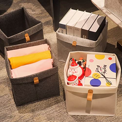 Mililove 3Pcs Felt Storage Basket 9X9.2X10.2" Cube, Fabric Cloth Storage Bin, Collapsible Organizer Basket With Handle For Cloth Toys Fordable Cloth Bin For Bedroom Playroom Office #TOP3