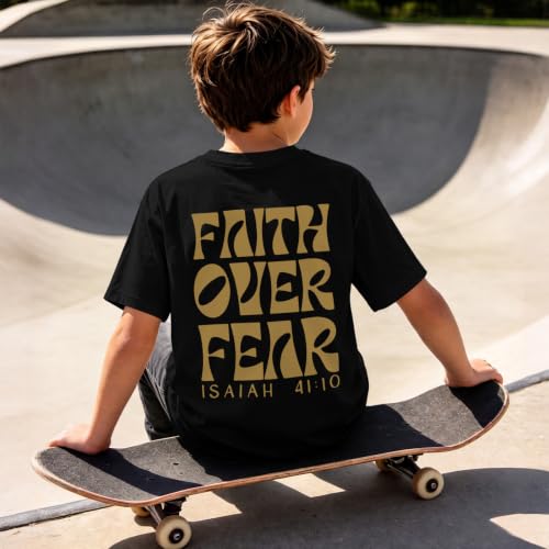 Image of Boys Faith Over Fear Shirt Christian Jesus T Shirts for Kids Religious Inspirational Bible Verse Graphic Tees Tops