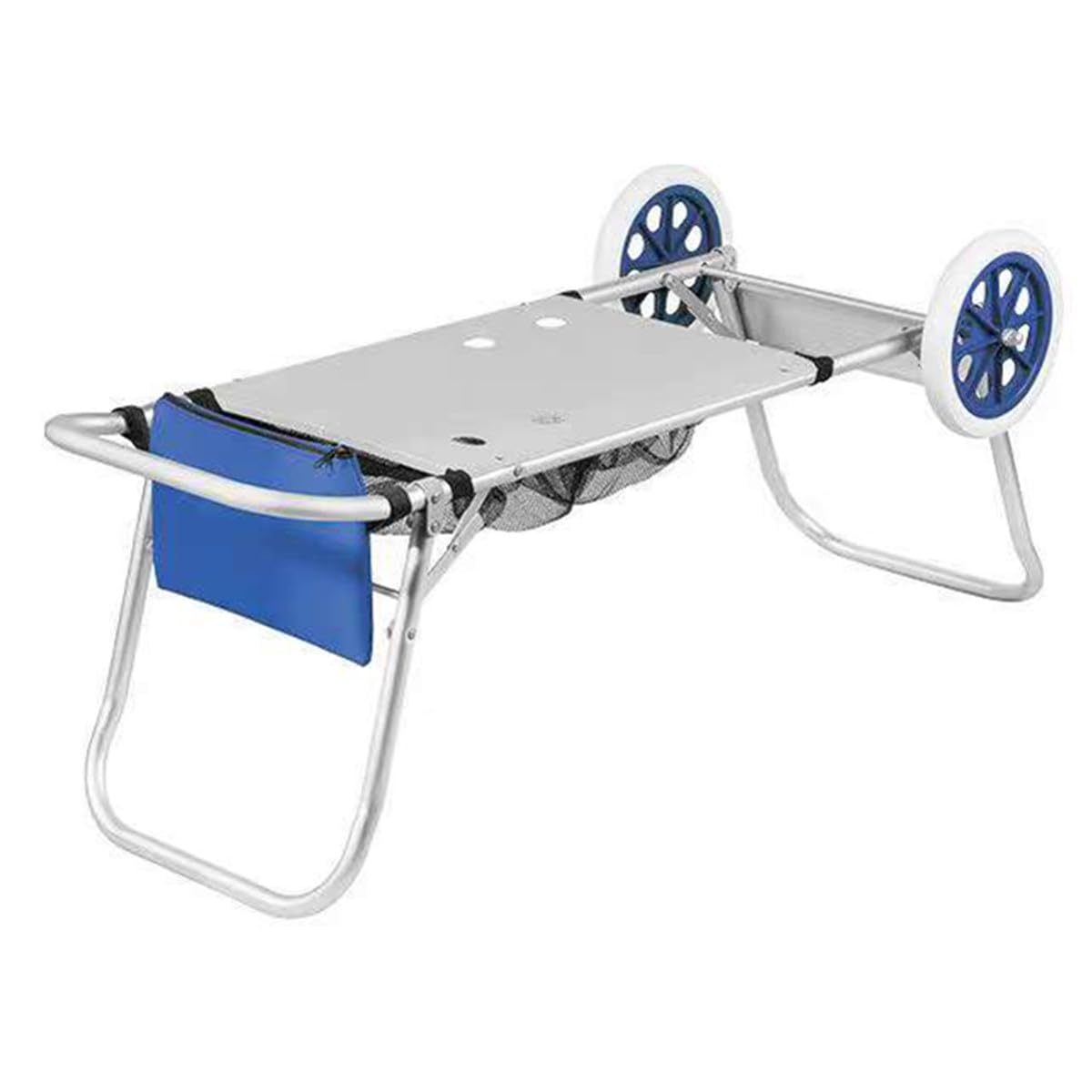 Carro Plegable de Aluminio para Playa, Portaneveras y Sillas, con Ruedas y Mesa Integrada (Azul)