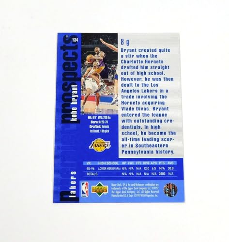 1996-97 Upper Deck SP Basketball #134 Kobe Bryant Rookie Card