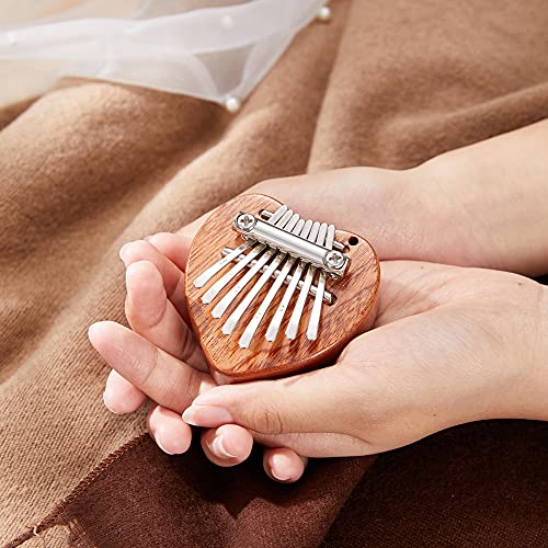 Kalimba Thumb Piano 8 Keys - Mini Finger Piano Heart Shape Marimba With Lanyard Musical Instruments Solid Wood Mibra Birthday Christmas Gifts For Wife Kids Daughter Son Beginners #TOP2