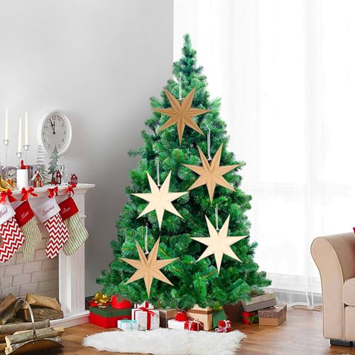 Image of 12 Inches 5 PCS Brown Paper Star Lanterns Hanging Khaki Stars Christmas Party Decorations Hanging Beige Lampshade Christmas Wedding Birthday Christmas Home Party Decorations (7 Pointed)