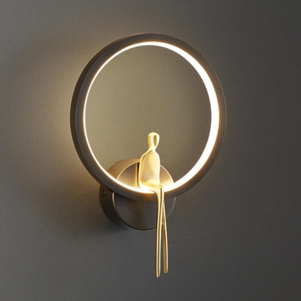 CWCQGH Minimalism Round Shape Wall Lamps All Copper Wall Sconces 10W Three Color Dimmable Wall Light for Bedside Background Wall Living Room Foyers,D