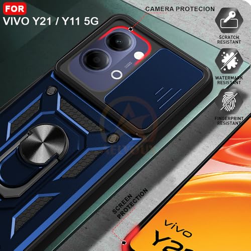Image of Armor Bumper Back Cover Case for Vivo Y21 5G / Y11 5G | Rotating Camera Cover, Ring Holder & Kickstand | Heavy Duty & 360 Degree Protection Vivo Y21 5G / Y11 5G Back Cover (Blue)