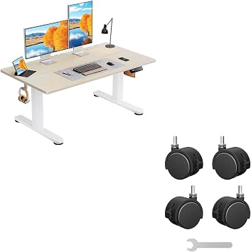 ErGear Electric Elevating Desk + Caster Set, Low Type, Height 18.9 - 28.3 inches 48 - 72 cm, With Outlet & USB Port, Low Desk, Seat Chair Desk, 4 Patterns, Memory Function, Quiet, Storage Hook