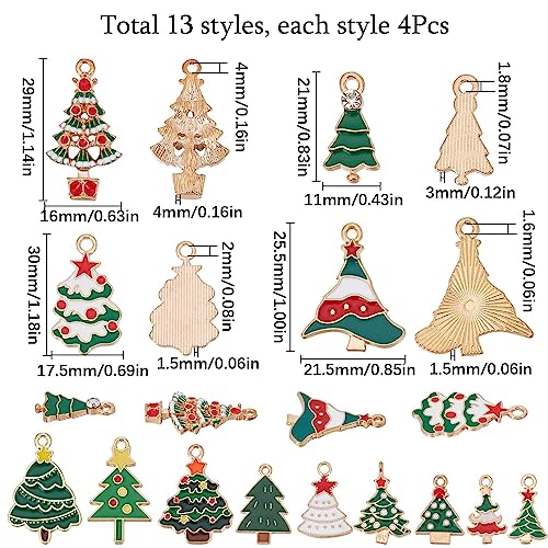 SUNNYCLUE 1 Box 52Pcs Christmas Tree Charms Green Enamel Charm Winter Xmas Trees Rhinestone Snow Assorted Cute Christmas for jewellery Making DIY Necklace Earrings Bracelets Craft - Image 2