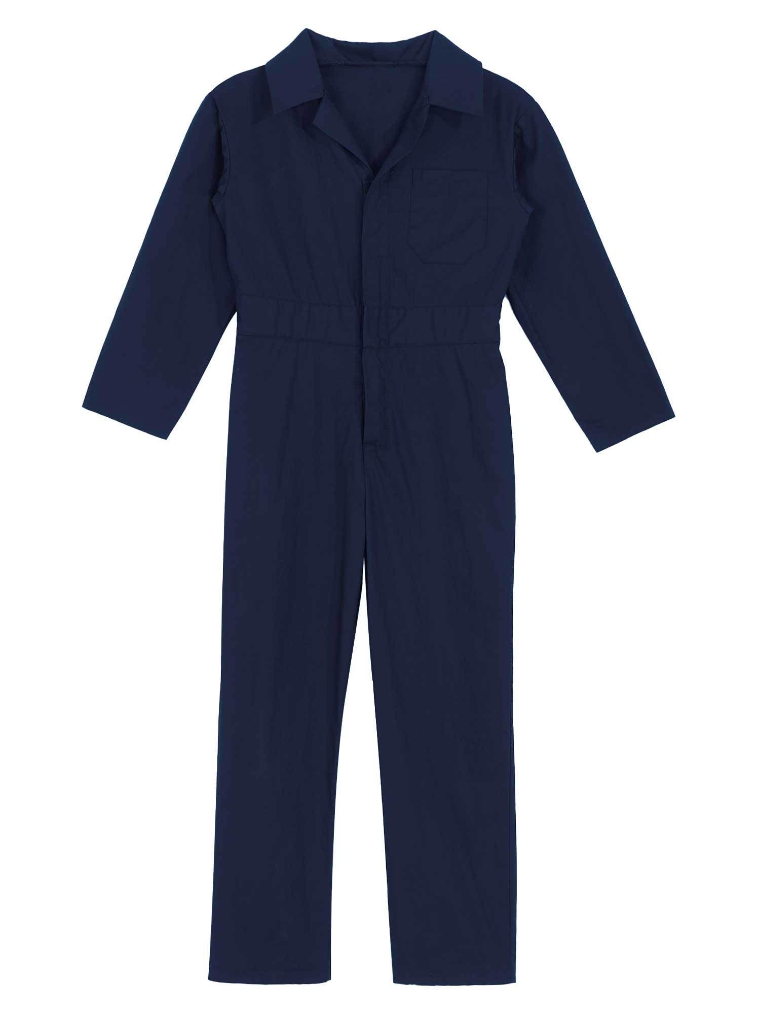 inhzoy Garçons Filles Combinaison Salopette de Travail Loisir Zippé/Bouton Vêtement de Travail Bodysuit de Sécurité pour Enfants Combinaison de Chaudière 6-16 Ans