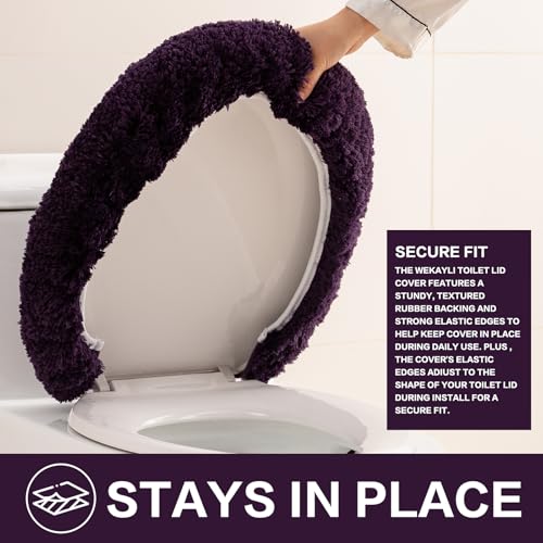 Image of Microfiber Toilet Lid Cover, 17.5 inchx15 inch Fits Round Oblong and Elongated | Toilet Seat Covers for Bathroom, Machine Washable, Decorative Fuzzy fur Look Round Toilet Seat Cover Extra Soft Absorbent