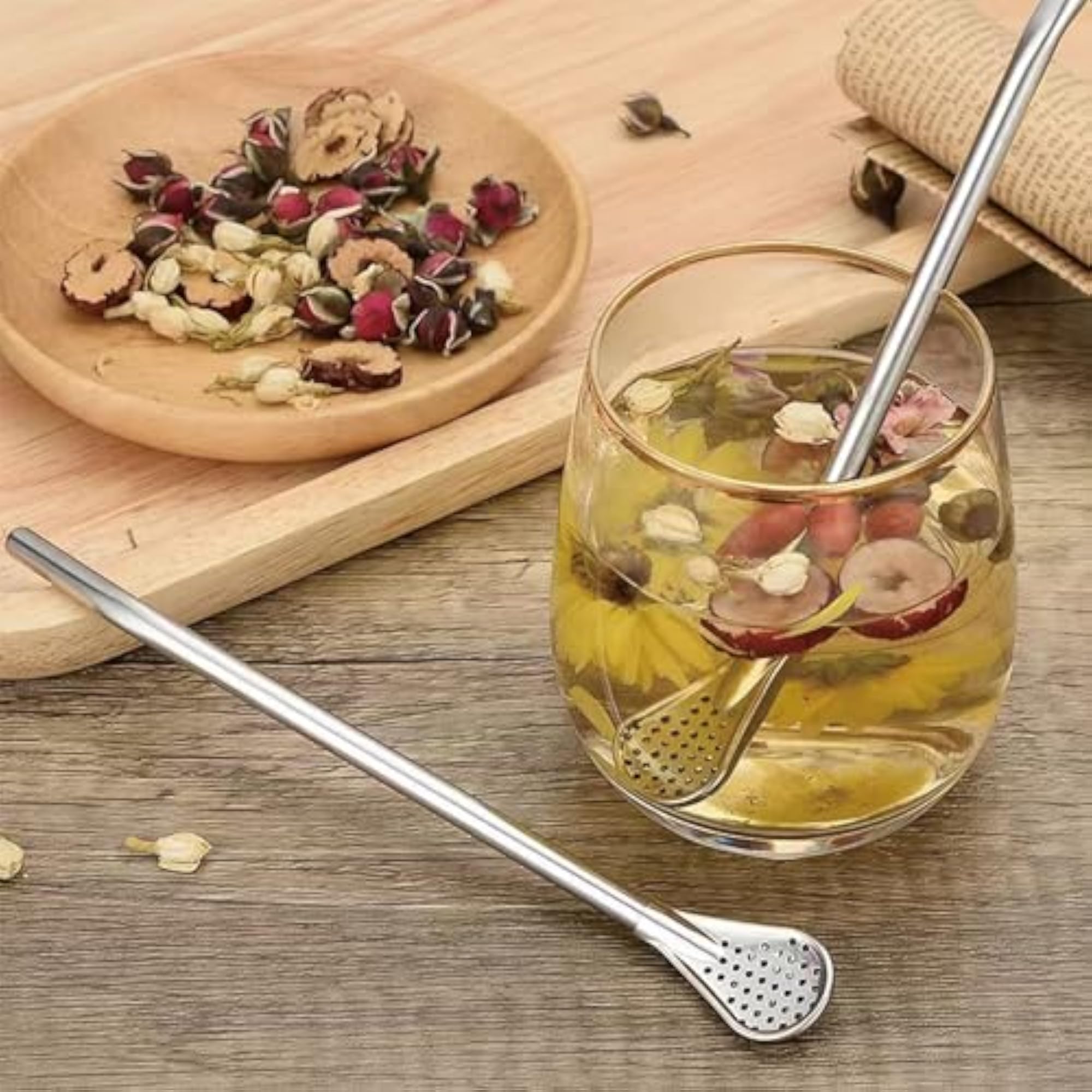 Stainless Steel Reusable Drinking Straws with Filter Spoon