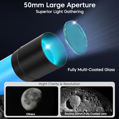 Image of Sounce 50 /360 HD Zoom Refractor Telescope 90X High Magnification, 360 Adjustable Tripod Stand, Clear Long Distance Viewing for Moon, Stars, Wildlife & Outdoor Exploration