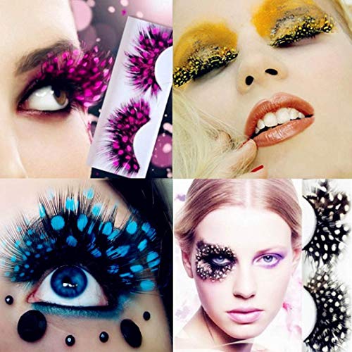 Nicute Handmade Feather Fake Eyelash Peacock Colorful False Eyelashes Set Dance Halloween Cosplay Long Lashes for Women and Girls 4 Pairs (Pattern 2)