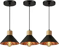 KIT 3 Luminária Pendente de teto Moderna para Sala Cozinha (Preto e Cobre)