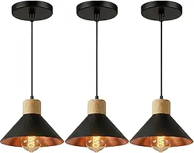 KIT 3 Luminária Pendente de teto Moderna para Sala Cozinha (Preto e Cobre)