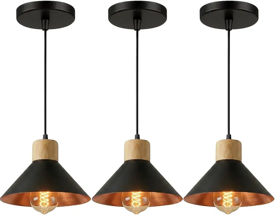 KIT 3 Luminária Pendente de teto Moderna para Sala Cozinha (Preto e Cobre)