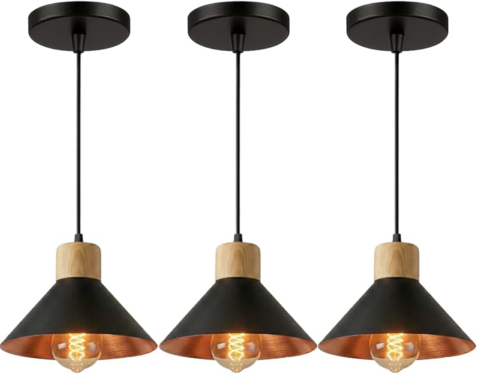 KIT 3 Luminária Pendente de teto Moderna para Sala Cozinha (Preto e Cobre)