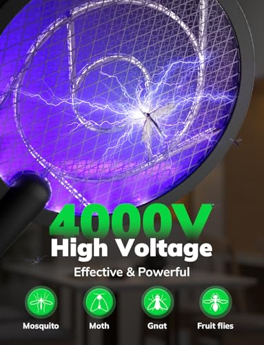 Image of YISSVIC Electric Fly Swatter Bug Zapper Racket LED Screen (Black) | Dual Modes Fly Zapper Not Removable for Indoor Home Office Backyard Patio Camping