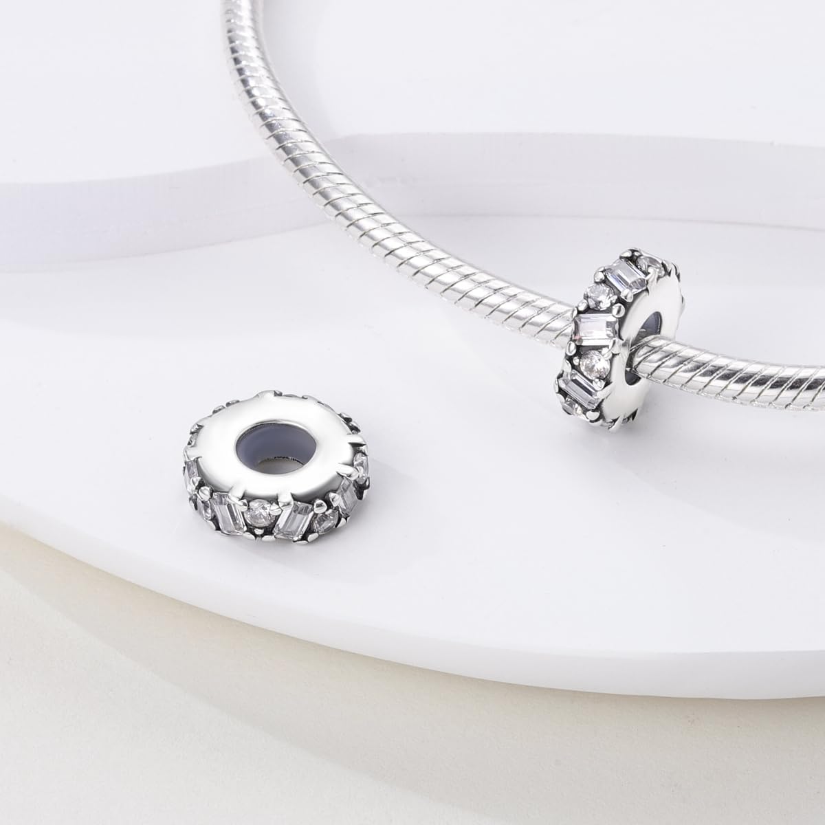 Parmuz Stoppers beads Charms for Bracelets 925 sterling silver 2pcs clip Rondelle Spacer Charm Jewelry for Woman - Image 4