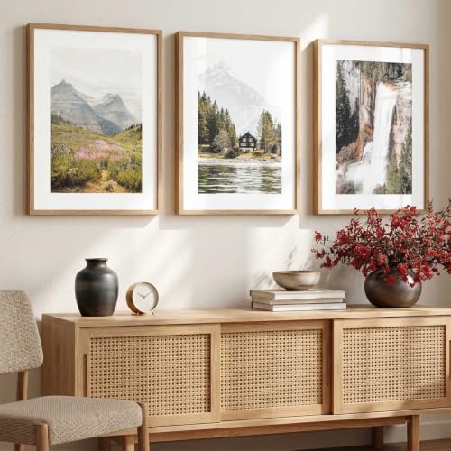 Image of kotart Mountain View Framed Painting | Big Aesthetic Nature Inspired Framed Paintings for Living Room Bedroom Wall Decor Set Of 3 (14x20 Inch)