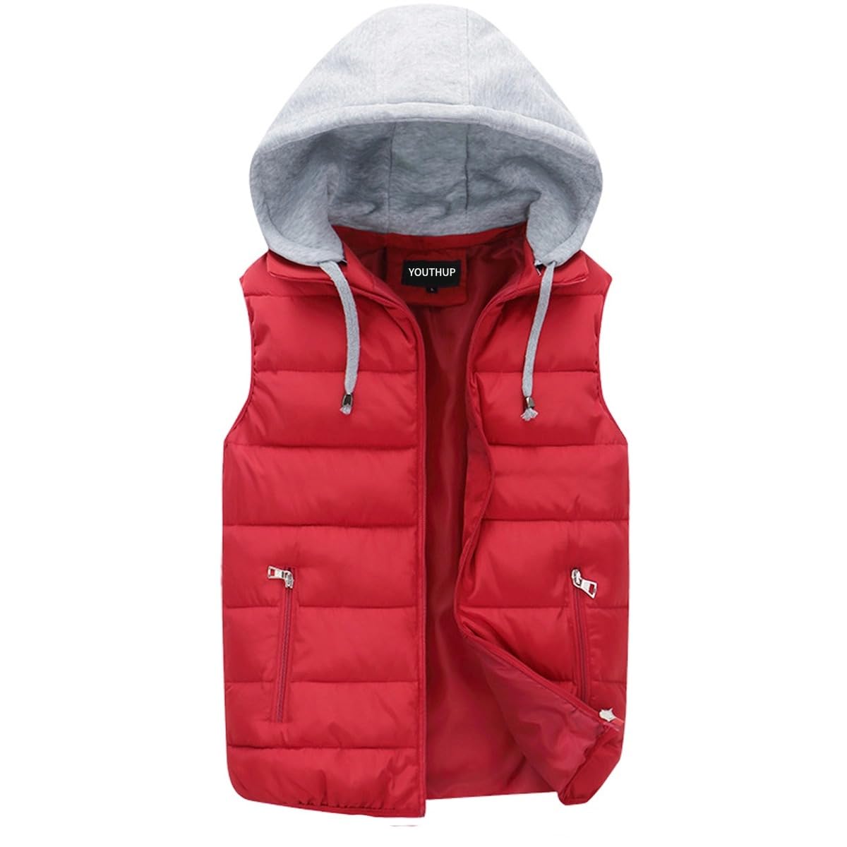 YOUTHUP Gilet da Uomo Trapuntato Scaldamuscoli Giacca Leggera Senza Maniche con Cappuccio Gilet da Esterno