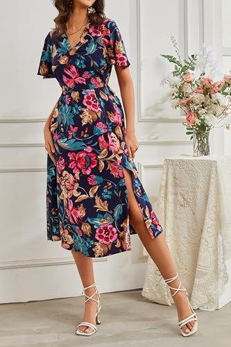 Image of Women's Long Sleeve Button Up Midi Belt Shift Collar Dress with Pockets for Work Office Business