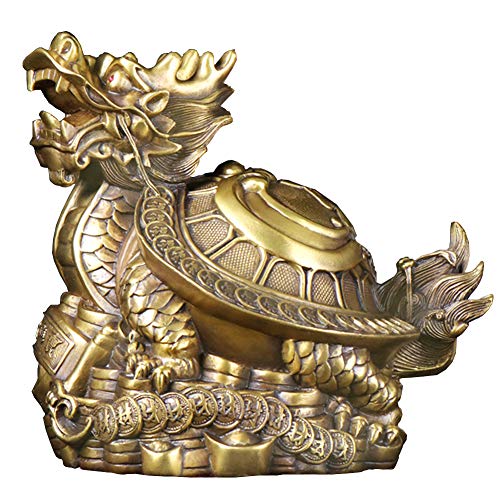 Dragon Tortue Feng Shui Laiton Statue Chinoise Yin Yang Décoration Richesse Prospérité