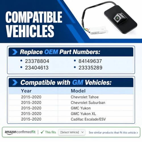 Image of No. 23378804 Rear View Backup Reverse Parking Camera /Rear View Camera | for Chevy Suburban Tahoe & GMC Yukon Yukon XL 2015-2020 Compatible with Cadillac Escalade /Escalade ESV 2015-2020[6 Pins]