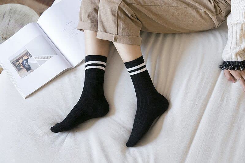 ACCFOD Womens Striped Crew Socks 5-10 Pairs Cute Retro Long Socks Vintage Fun Fashion Athletic Aesthetic High Socks for Women2