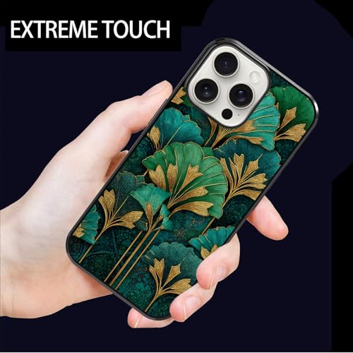 Coque iPhone 15 Pro Max ginkgo vert art poétique doré