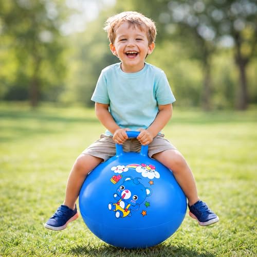 Image of Toyshine Hopper Ball 55cm for Kids Ages: 5+ Inflatable Hopping Balls Jumping Therapy Toys Sit and Bounce Ball with Handle - Blue