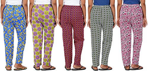 Image of LADY WILLINGTON Womens Track Pant Lower Cotton Printed Payjama /Lounge Wear -Soft Cotton Night Wear /Pyjama for Women(Pack of 5PIECES), Prints May Vary (Assorted Pyjama),