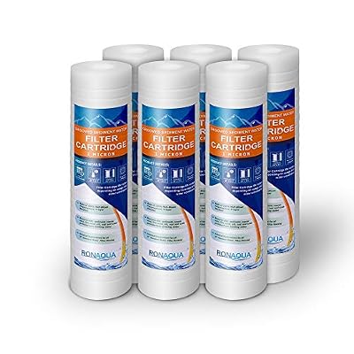 6 Grooved 1 Micron Sediment Water Filter Cartridges 10"x 2.5", Four Layers of Filtration, Removes Sand, Dirt, Silt, Rust, made from Polypropylene WELL-MATCHED with P5, AP110, WFPFC5002, CFS110, RS14