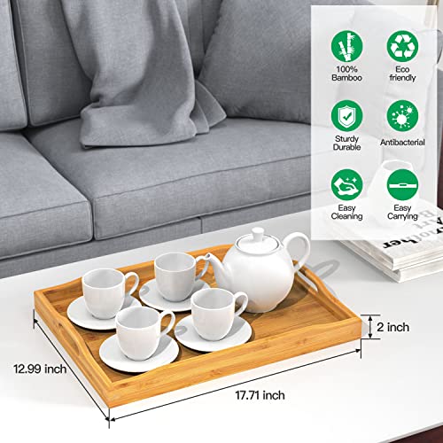 Pipishell Bamboo Serving Tray With Handles Rectangular Wooden Breakfast Tray Works For Eating, Working, Storing, Used In Bedroom, Kitchen, Living Room, Bathroom, Hospital And Outdoors-17X13X2Inches #TOP1