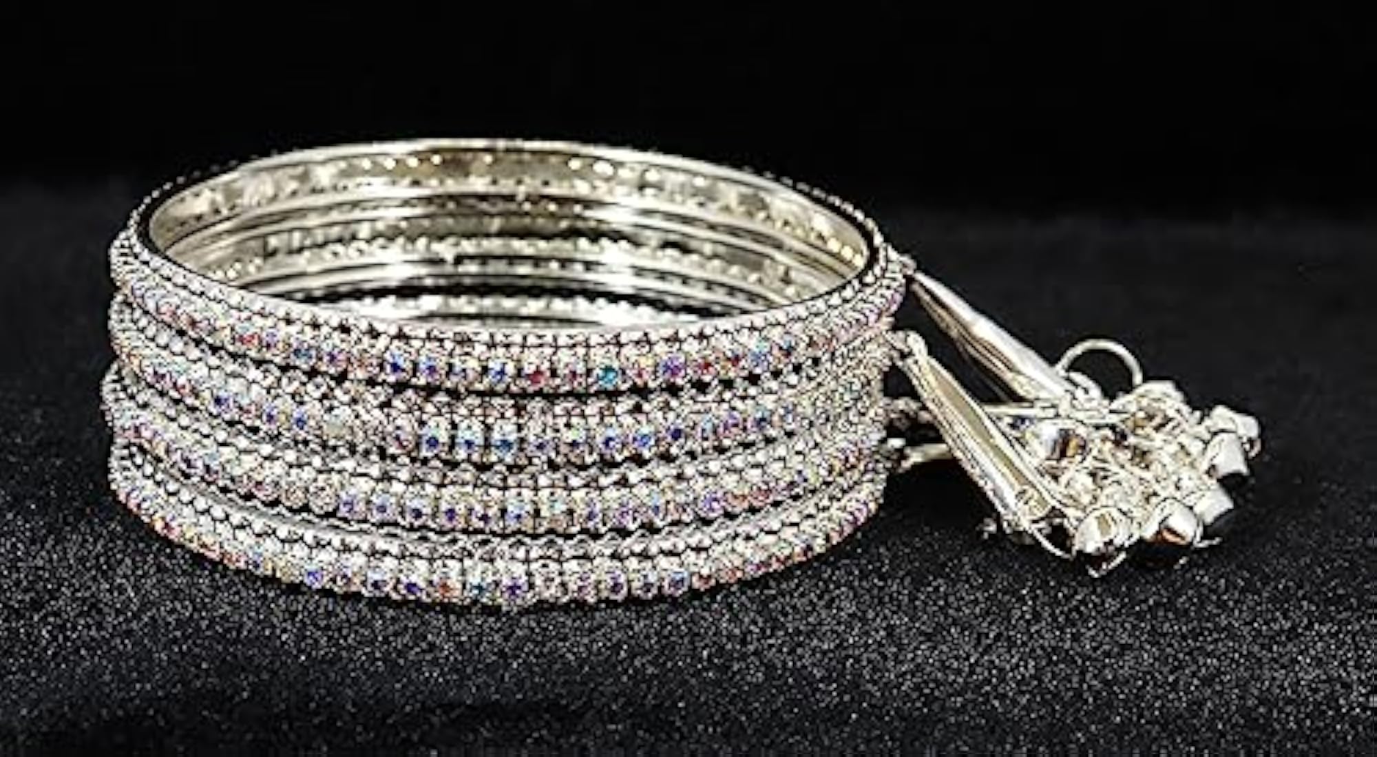 Zircon Gemstone Linked Traditional Bangles Set Pack Of 4